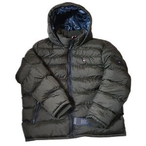 Tommy Hilfiger Men’s XXL Hooded Puffer Jacket – Olive Green, Down Alternative
